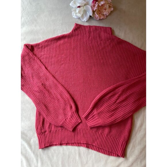 Vintage Misslook Womens Ribbed Knit Sweater - Hot Pink - Size M High Neck Cottag - Picture 2 of 7